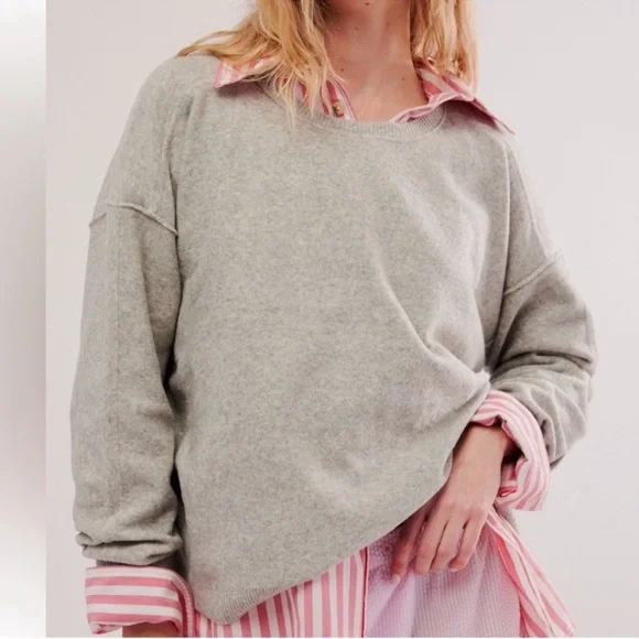 NWOT Free people Luna pullover in grey size small - Picture 2 of 3